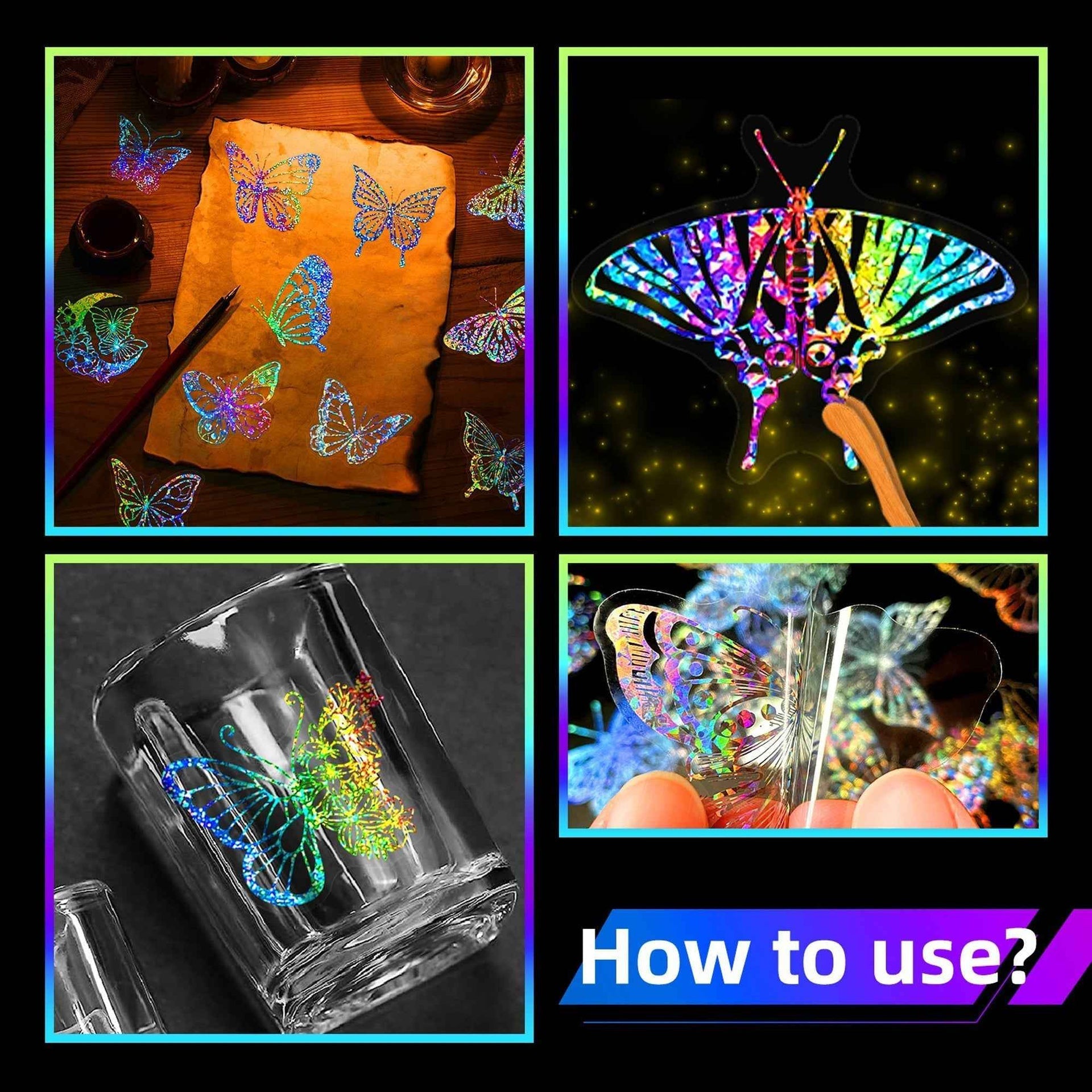Butterfly Holographic Stickers 100pcs Scrapbook Decor