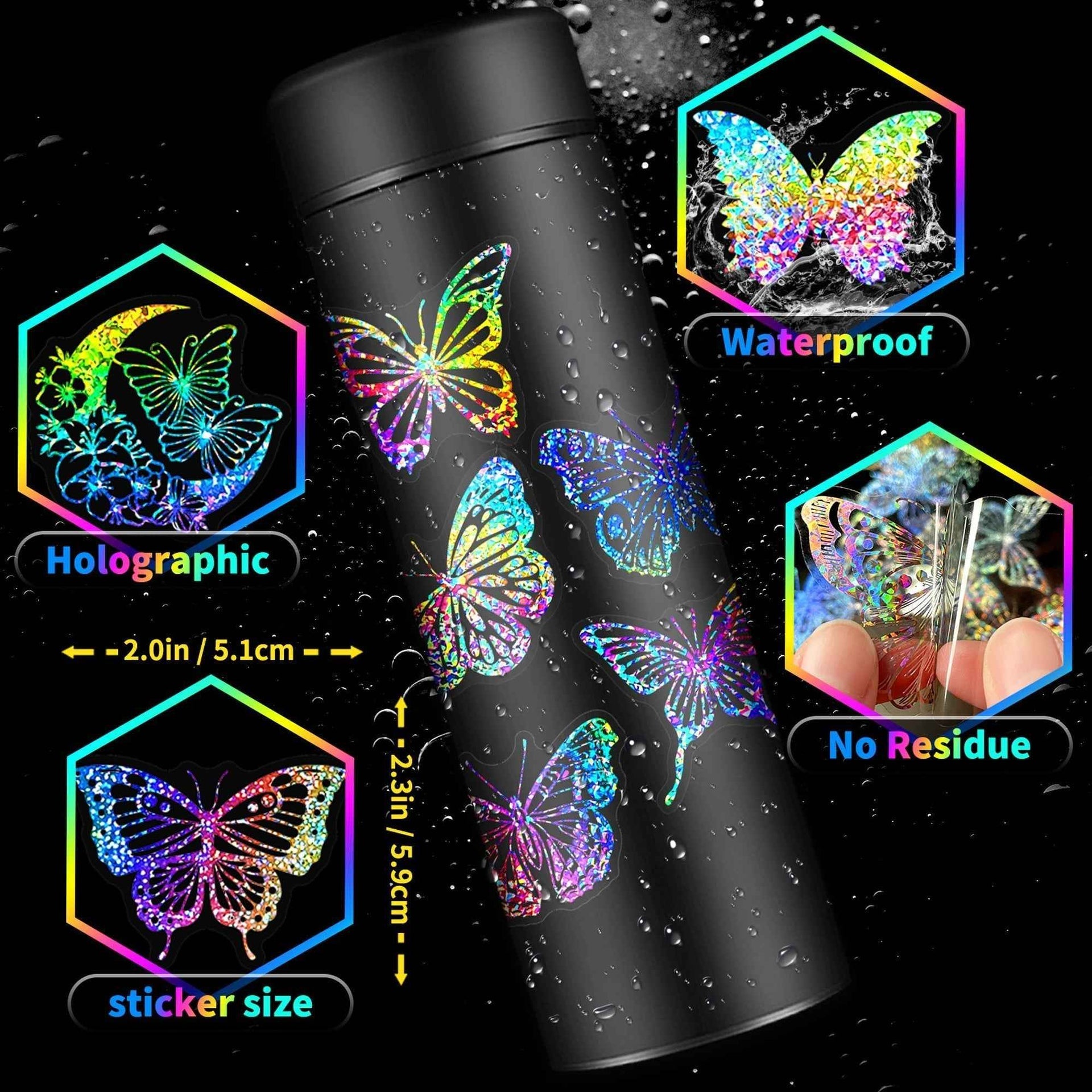 Butterfly Holographic Stickers 100pcs Scrapbook Decor