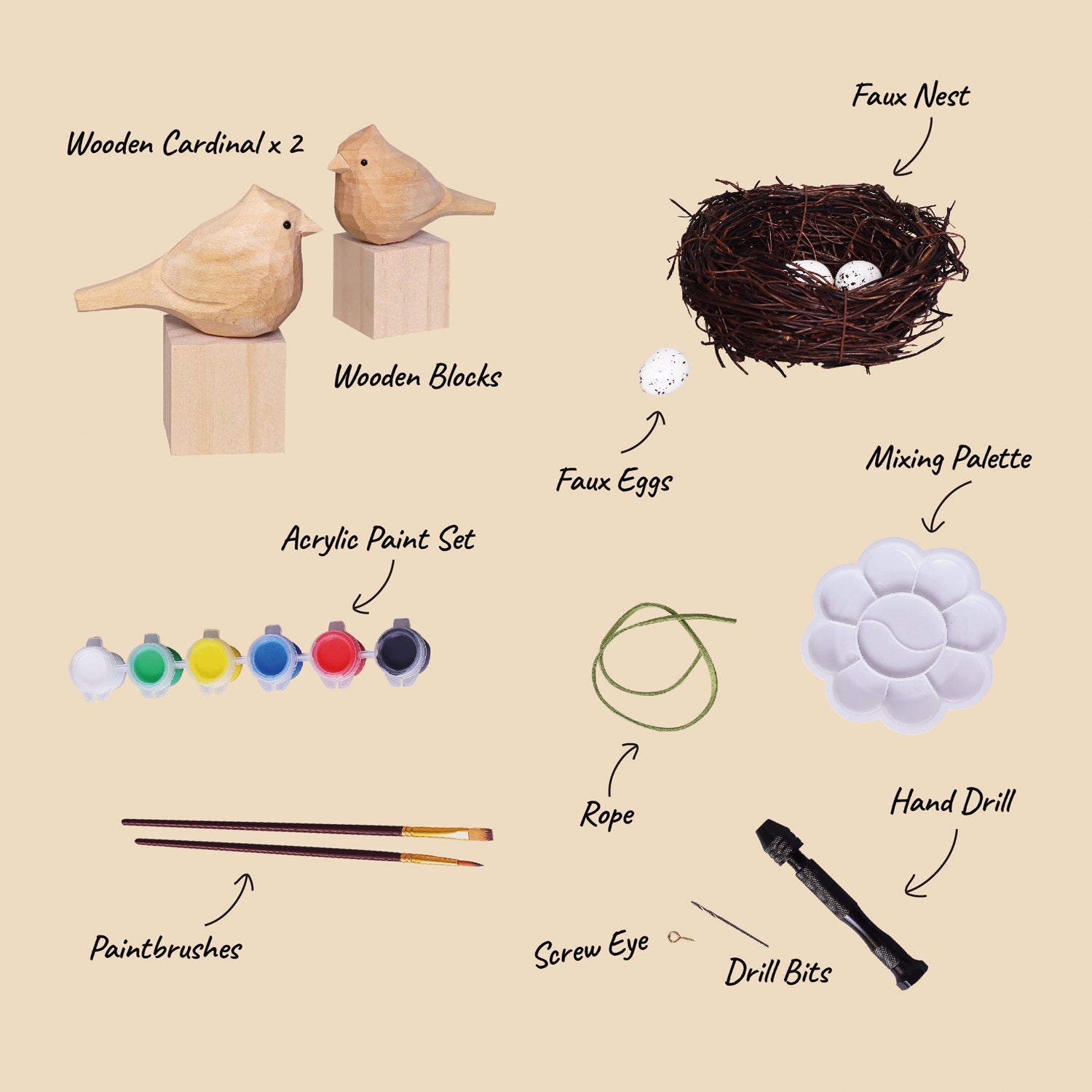 Hand-Carved Cardinal Bird DIY Painting Craft Kit