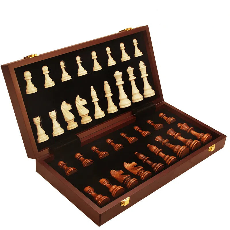 Magnetic Wooden Folding Chess Checkers Board Game
