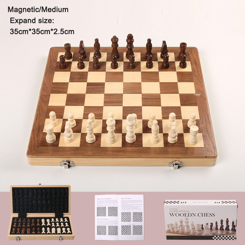 Magnetic Folding Wooden Chess Set Double Queen