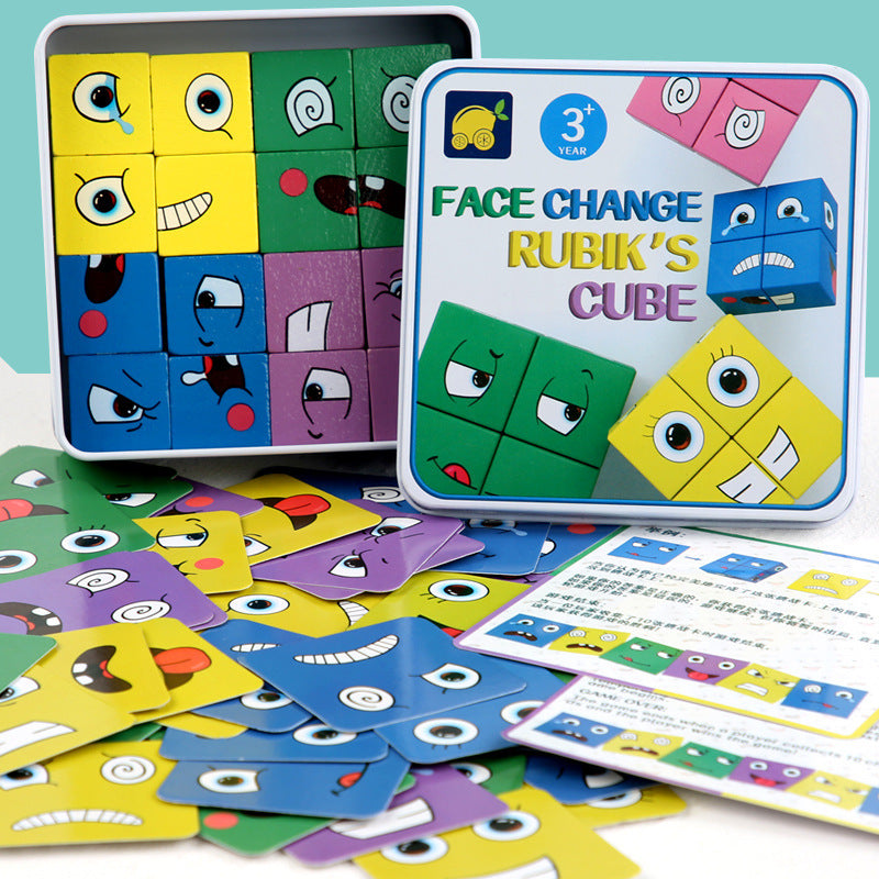 Wooden Magic Cube Face Pattern Matching Puzzle