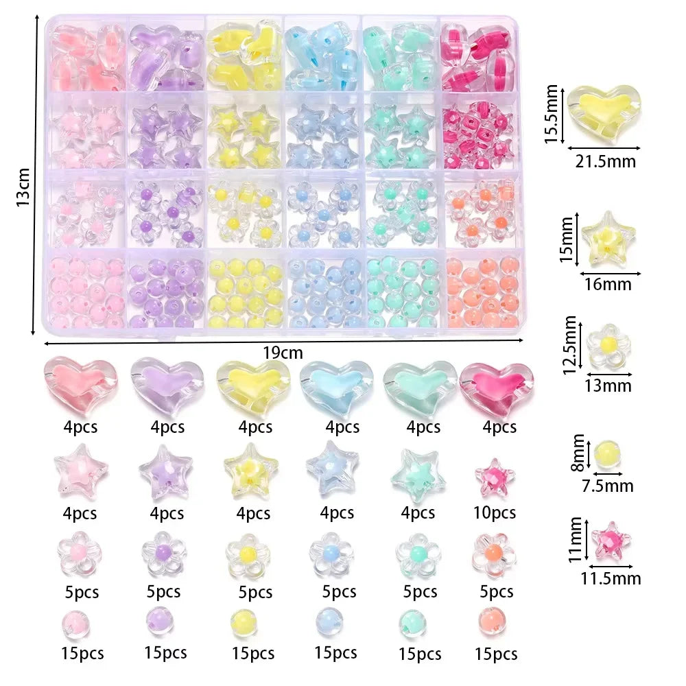 174pcs Heart Acrylic Flower Beads Jewelry Making Kit