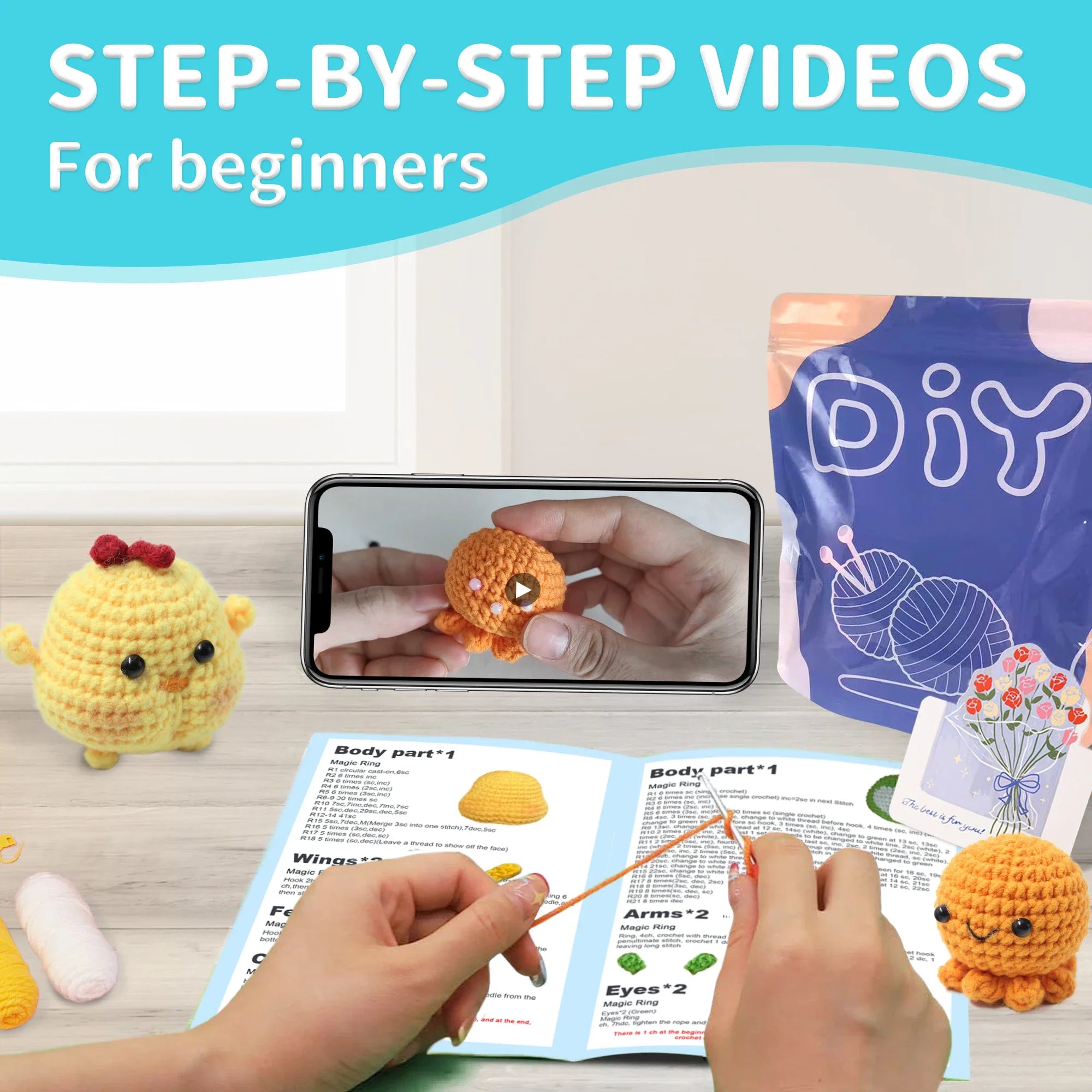 Animal Series Crochet Kit Beginners Step-by-Step Set