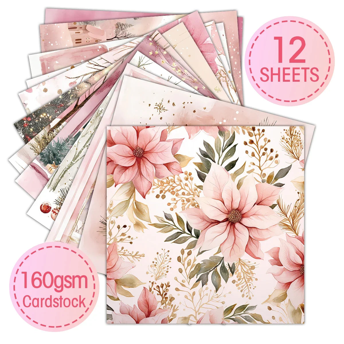 Pink Christmas Scrapbook Paper Pad 12 Sheets