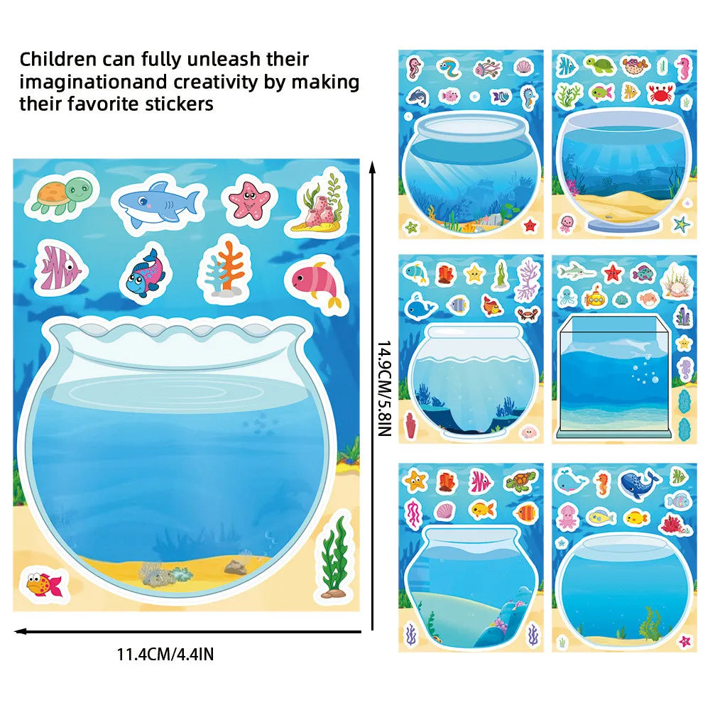8-Piece Fish Tank Scene Puzzle Stickers Kids