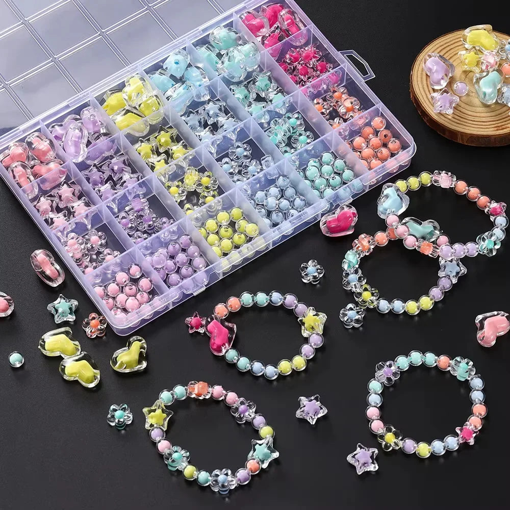 174pcs Heart Acrylic Flower Beads Jewelry Making Kit